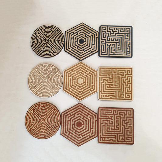 Coaster Set Labyrinth, Finger Labyrinth, Maze Coasters (95MM), The Labyrinth Coasters, Labyrinth for blind peopleGeometric Coasters