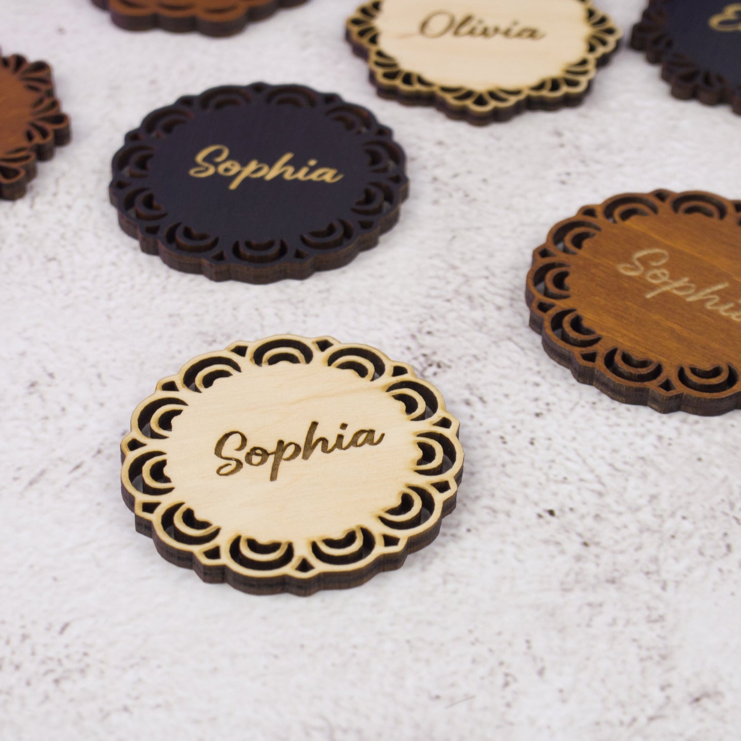 Wood wedding place cards, Wedding name place cards, Laser cut names place cards, Place cards wedding, Place cards christmas